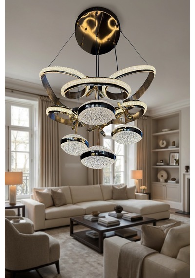 Kral Tacı Simli 4 Top Modern Sarkıt Salon - Oturma Odası Led Aviz Çok Renkli