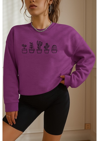 Baskılı Kapüşonlu Sweat Mor
