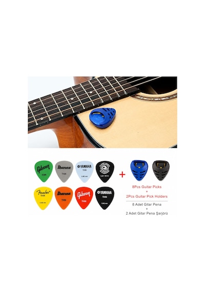 Gitar Pena Tutucu Lacivert, 2 Adet Ukulele Pena Şarjörü Ve 8 Adet Karışık İnce Çalma Penası Seti, Penalar Rastgele Renk Ve Model Gönderilir
