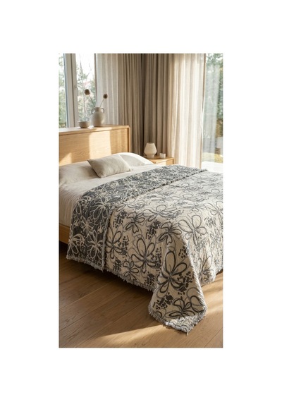 %100 Pamuk Çiçekli Desen 8 Kat Müslin Örtü Pike 220 240 Battal Boy Yatak Örtüsü Battaniye Gri - 891859975 Gri