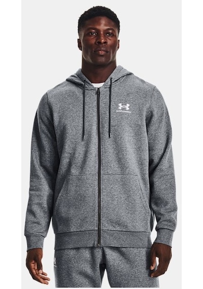 Under Armour Erkek UA Essential Fleece Tam Boy Fermuarlı Kapüşonlu Üst 1373881-012 Gri - Beyaz