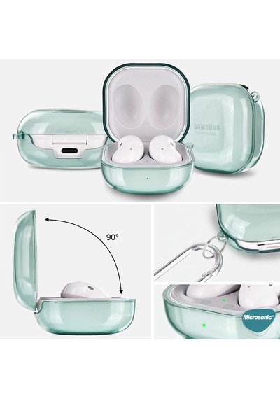 Microsonic Samsung Uyumlu Galaxy Buds Live Kılıf Askı Aparatlı Tranparan Silikon Mavi