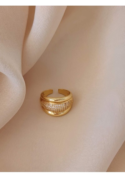 Bombeli Zirkon Taşlı Model Ayarlanabilir Gold Altın Renkli Yüzük Gold