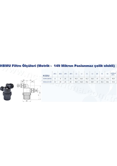 Cdc Hbmu Paslanmaz Çelik Elekli Mini Filtre