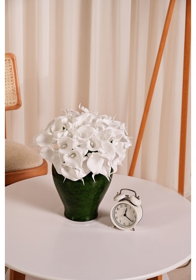 Beyaz Yapay Lüx Gala Çiçeği Buketi 8 Dallı Premium Canlı Islak Dokulu 35 Cm