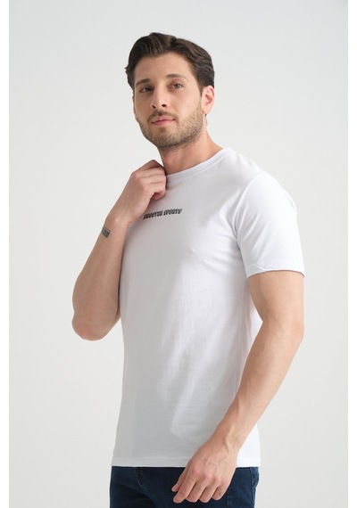 Shooter Sportwear Shooter Erkek Bisiklet Yaka Tişört Premium Pamuklu Yüksek Kalite Regular Fit Beyaz