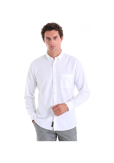 Hatemoğlu Beyaz Comfort Fit Düz 100% Pamuk Düğmeli Yaka Uzun Kollu Casual Oxford Gömlek Beyaz