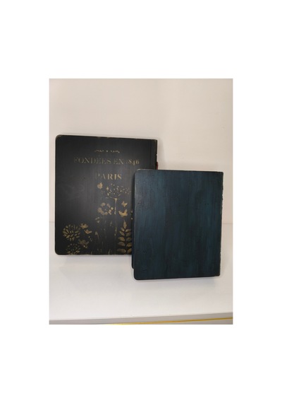 Ev Dekorasyon Ahşap Kitap Kutu Seti 2li Vintage Özel Tasarım Siyah - 710507620