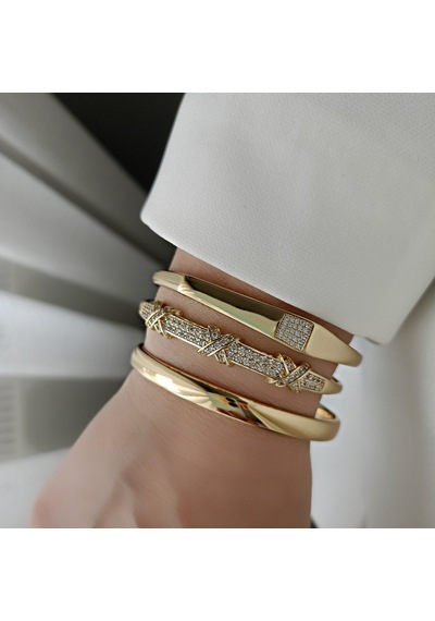 Lente Aksesuar Xuping Kararmaz Çelik Plaka Kelepçe Bilezik - 60 Mm Altın - Gold