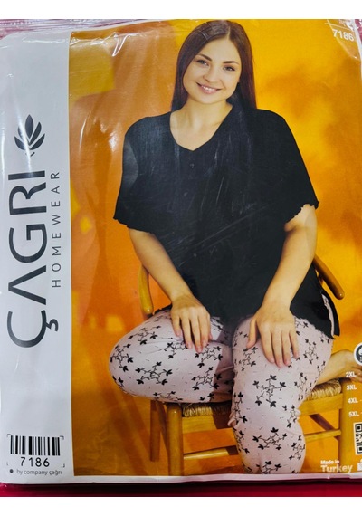 Çağrı Bayan Battal Pijama Takımı-7186 Siyah