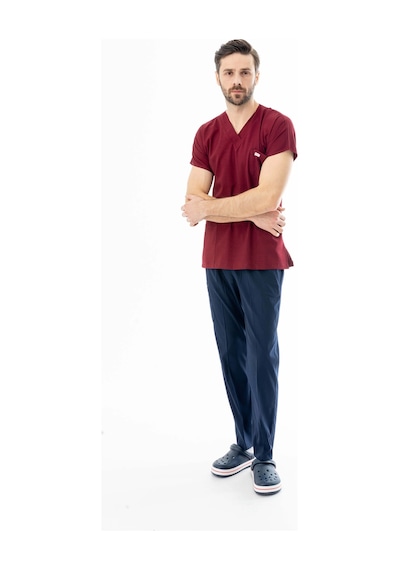 Gofre Likra Yarasa Kol Doktor Hemşire Tek Üst Forma Bordo Gfr3010 Bordo