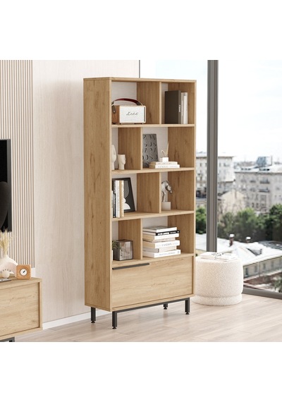 Yurudesign Ocean Kitaplık Raf Metal Ayaklı 176cm Kapaklı Sepet On4-s