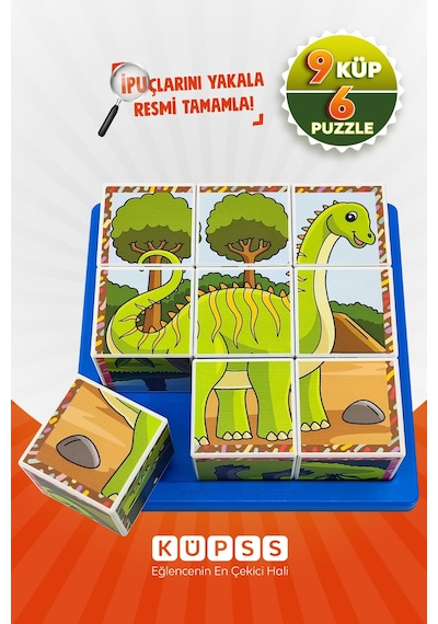 6 Farklı Dinozorlar Seri2 Eğitici 3d Küp Puzzle 3 4 5 6 Yaş