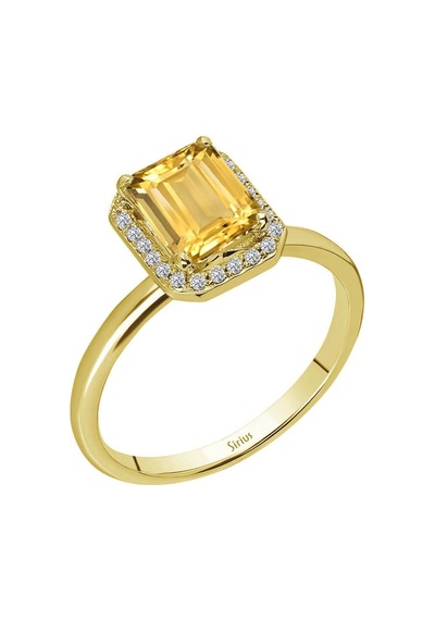 Sirius Pırlanta Ve Emerald Kesim Sitrin Tektaş Yüzük 0831R0035