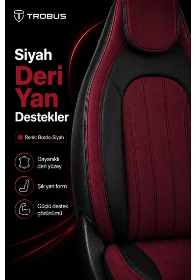 Fiat Albea 2002-2012 Bel Destekli Tay Tüyü Koltuk Kılıfı Tokyo Serisi Bordo Siyah