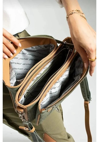 Just Polo Orijinal Kadın 3 Bölmeli Lüks Omuz Çantası Shopper Yeşil