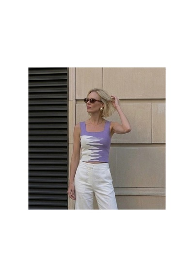 Onno Style Women Kare Yaka Kolsuz Askılı Kadın Bluz Mor