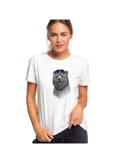 Ayı Kutup Ayısı Boz Ayı Bear Baskılı Beyaz Kadın Tshirt