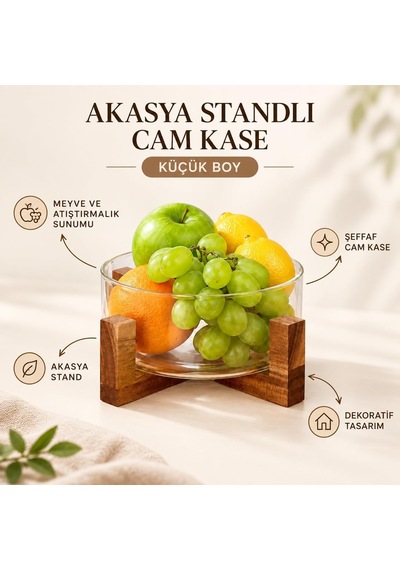 Akasya Standlı Cam Meyvelik Küçük Boy Şeffaf Sunum Kasesi