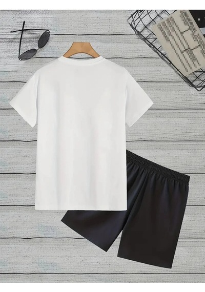 Startmore Erkek Beyaz''renkli Built Different Baskılı'' Basic Oversize T-shirt- Şort Takım Strup0000000000014 Beyaz