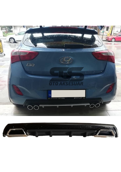 Hyundai İ30 Difüzör Arka Tampon Eki 2 Egzoz Çıkışlı Siyah Lüx Tip