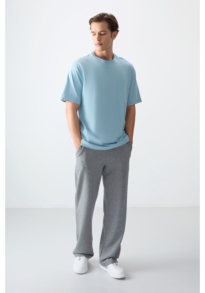 Air Jones Tommy Life Açık Mavi %100 Pamuk Kalın Yumuşak Dokulu Oversize Fit Basic Erkek T-shirt - 88353 Açik Mavi