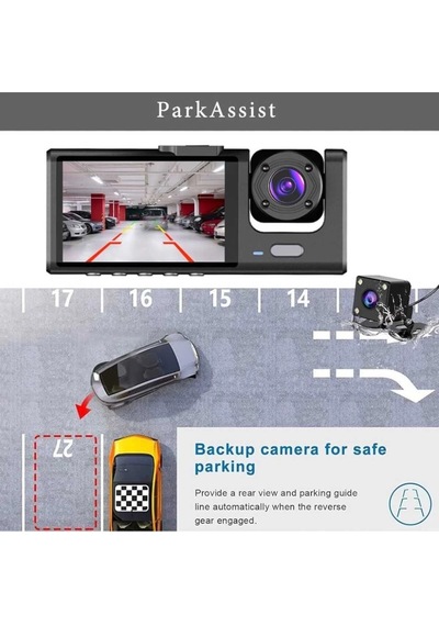 Buğz 1080p Wifi Full Hd Araç Içi Kamera Arka Ön Iç Kayıt 3 Kamera Gece Görüşlü Gsensör Geniş Açı