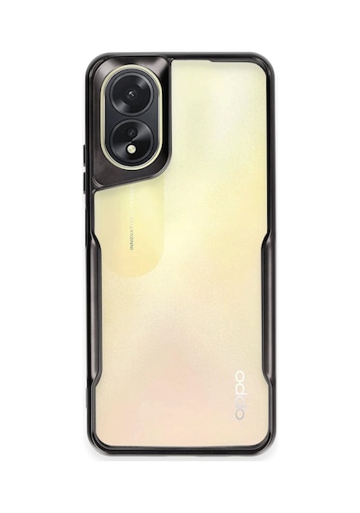 Oppo A38 Kılıf Metal Çerçeve Görünümlü Kırılmaz Boyi Kapak Siyah
