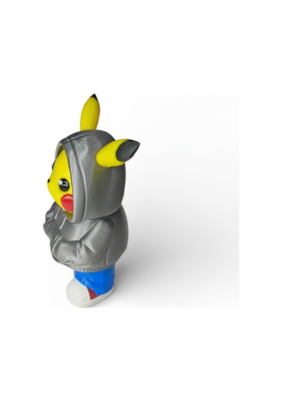 Urban Pikachu Figür Sokak Stil Gümüş Renk Kapüşonlu Karakter Tasarım Dekoratif Koleksiyon 12 Cm