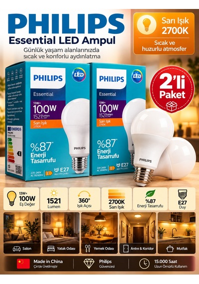 2 Adet 13w Sarı Işık 2700k E27 Duylu Kalın Duy Led Ampul