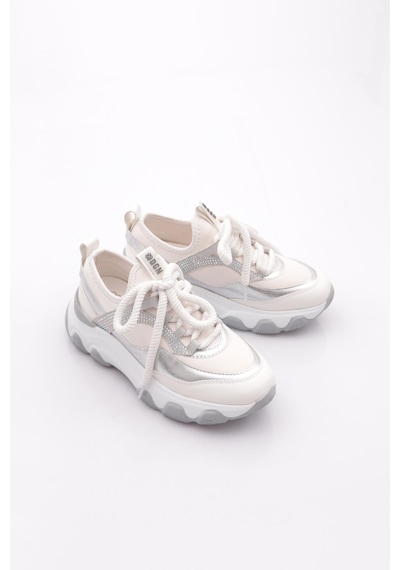 Dgn B2011 Kadin Kalin Taban Sneakers Beyaz Gümüş