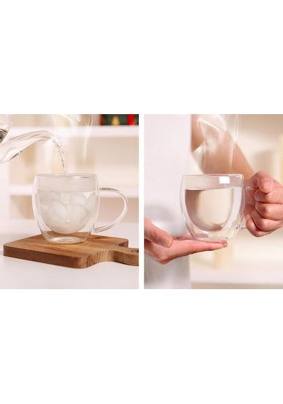 Lexroo Çift Duvarlı Cam Kahve Fincanı 250ml Çok Renkli