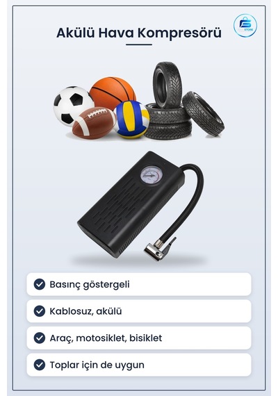 Taşınabilir Akülü Hava Kompresörü Elektrikli Lastik Şişirme Pompa