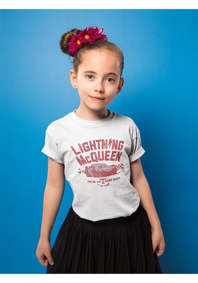 Sevbano Lightning Mcqueen Baskılı Unisex Arabalar Şimşek Mcqueen Çizgi Fi Beyaz