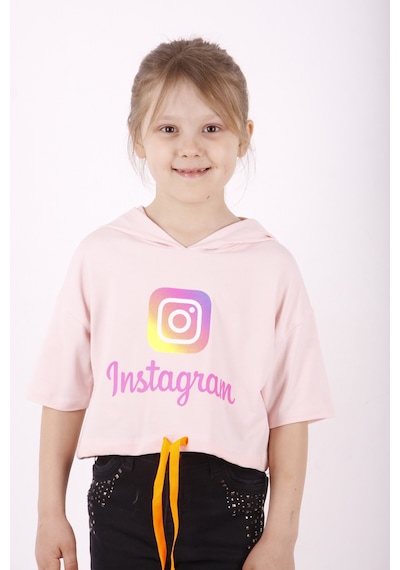 Toontoy Kids Toontoy Kız Çocuk Instagram Baskılı Kapüşonlu Tişört Pudra