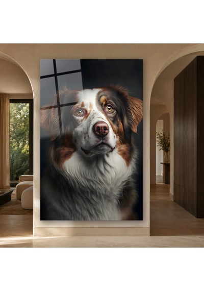 Sadık Köpek Portresi Çerçevesiz Cam Tablo