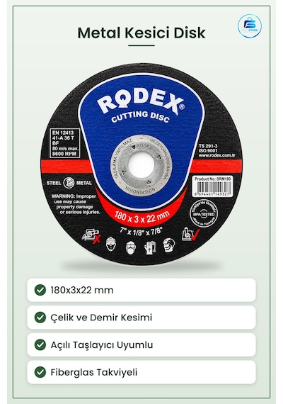 Daire Testere Bıçağı Metal Kesici Disk 180x3x22 Mm Açılı Taşlayıc