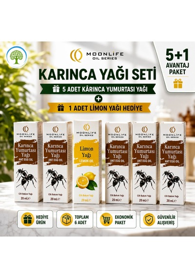 Moonlife Karınca Yumurtası Yağı 5 Adet 20 Ml + Moonlife 20 Ml Limon Yağı Hediye Diğer