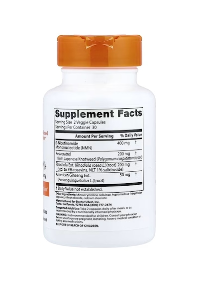 Doctor's Best Nmn+ Nicotinamide Resveratrol Rhodiola 60 Veggie Caps