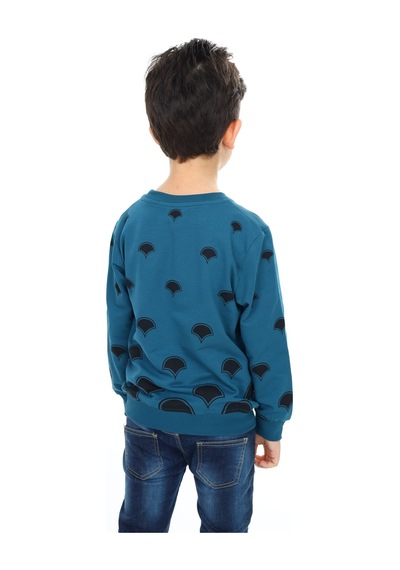 Toontoy Kids Toontoy Erkek Çocuk Relax Fit Bisiklet Yaka Baskılı Sweatshirt - 2 İplik Petrol Mavi