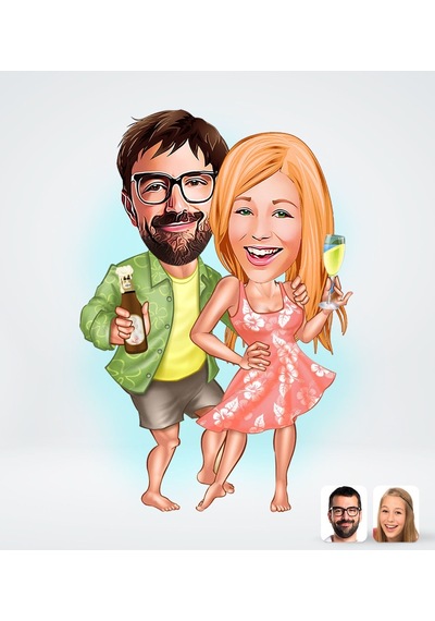 Bk Gift Kişiye Özel Tatilci Sevgililer Karikatürlü Sosyal Medya Dijital Profil Fotoğrafı - Model 1