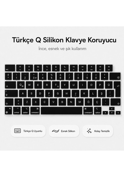 Macbook Air 13.6 İnç M2 M3 M4 M5 A2681 A3113 A3240 A3449 Uyumlu Türkçe Q Klavye Koruyucu Siyah Diğer