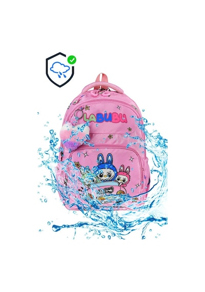 Labubu İlkokul Çantası 3'lü Set 42 30 Cm Beslenme Çantası Kalem Kutusu Ortopedik Su İtici Kumaş Pembe