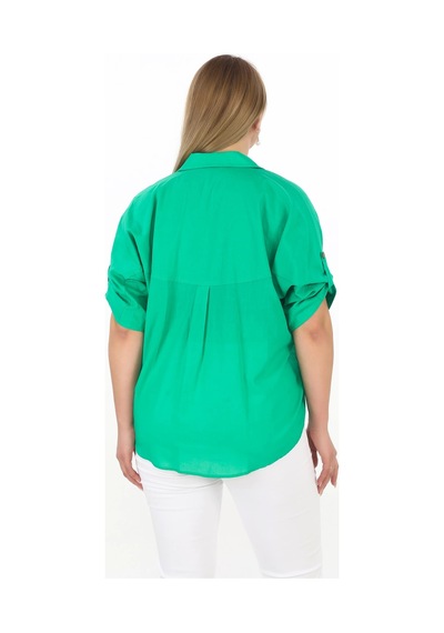 Lady Majestic %100 Cotton Yazlık Organik Büyük Beden Kadın Gömlek Benetton Yeşil Benetton Yeşili Lady Majestic %100 Cotton Yazlık Organik Büyük Beden Kadın Gömlek Benetton Yeşil Benetton Yeşili