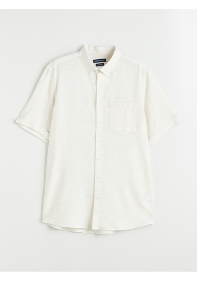 Lcwaıkıkı Classic Bej Regular Fit Kısa Kollu Keten Karışımlı Erkek Gömlek