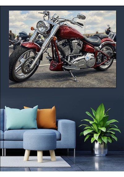 Ahşap Tablo Kırmızı Klasik Amerikan Motosiklet Tablosu