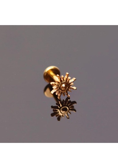 %100 G23 Titanyum Altın Güneş Detay Titanyum 6x1.2mm Labret Piercing Gümüş - Mavi