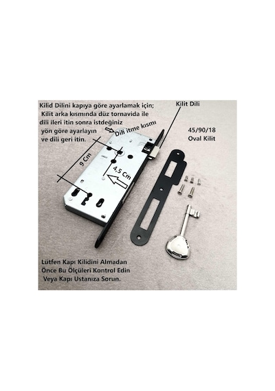 Özen Handles Oval İç Kapı Oda Kilidi Gömme Kilit 45/90/18 Siyah 1 Adet