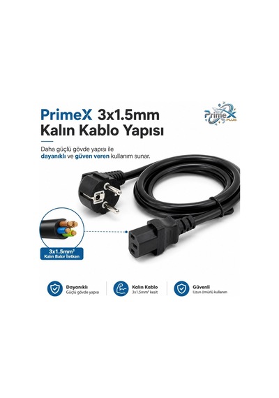 Primex Px-p450 5 Metre Lüx Power Kablosu, 3x1.5mm Kalın Psu Mining Power Kablo 5 Metre
