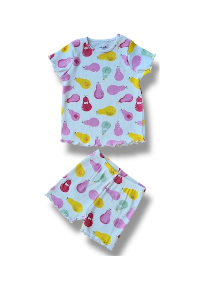 Fuar Baby %100 Pamuk Kaşkorse Kız Çocuk Şortlu Takım Yazlık 2-6 Yaş Armut Desenli